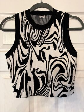 Garage Black & White Abstract Knit Crop Tank